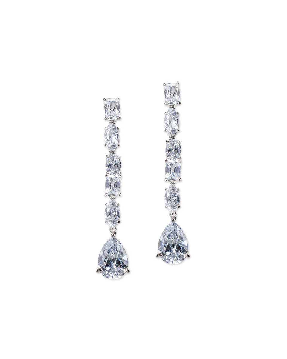 Cubic Zirconia Linear Drop Earrings w/ Pears